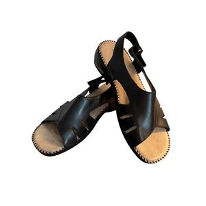 Naturalizer Miami Black Leather Slingback Wedge Sandals Womens 9.5W